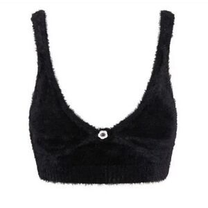 NWT For Love & Lemons Devon Fuzzy Bralette Top in Black M